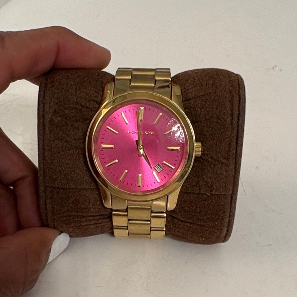 Michael Kors Gold Watch with Vibrant Pink Dial
